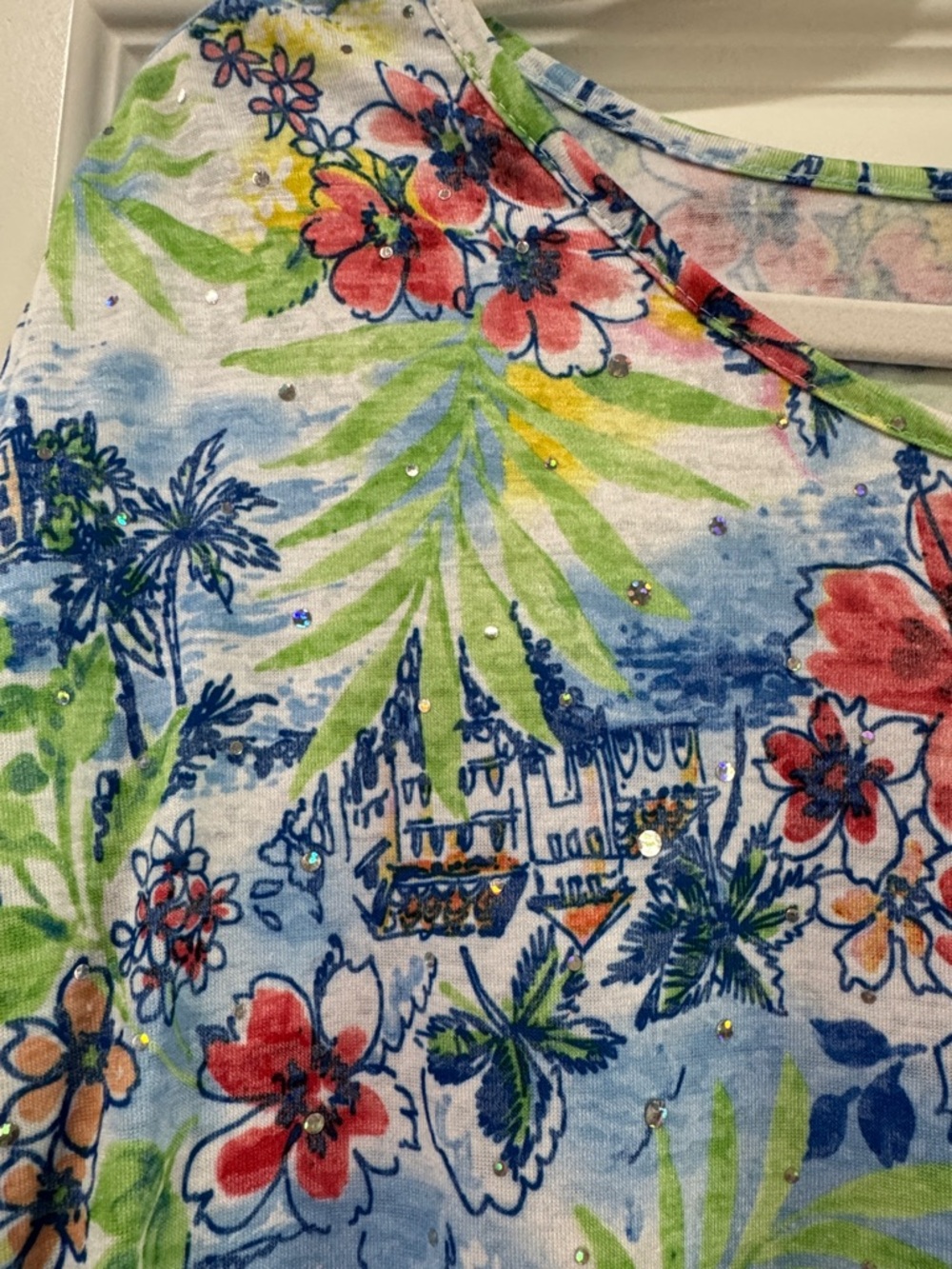 Cathy Daniels Floral Embellished Top w/ Fun Summer Colors - Women's Size Large - Picture 5 of 6